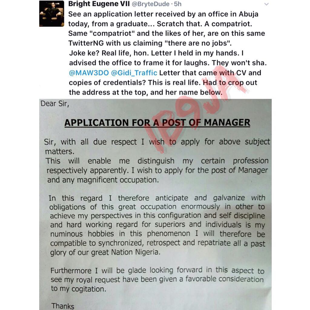 application letter for fresh graduate in nigeria