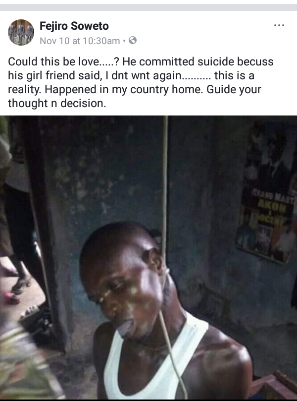 suicide commits girlfriend because him dumped delta graphic nairaland story shares nigeria