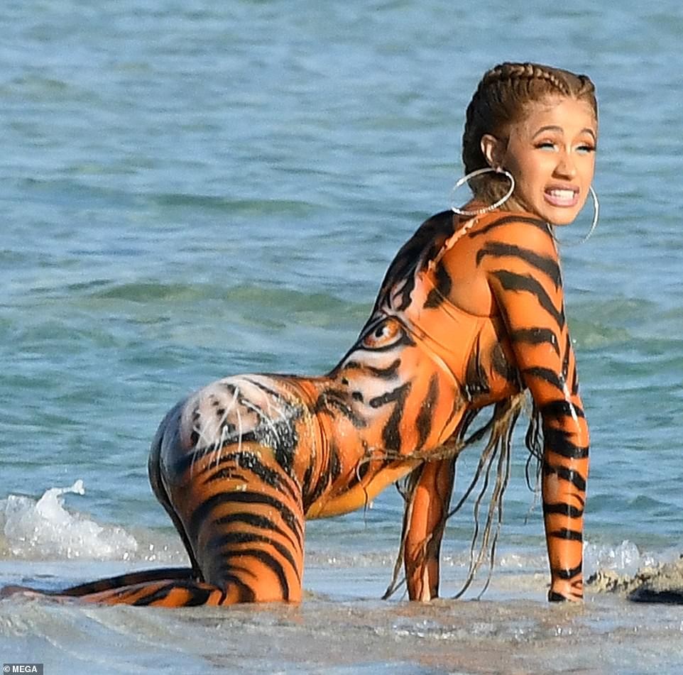 Cardi B Twerks On Miami Beach In Tiger Costume After Failing To Appear In C...