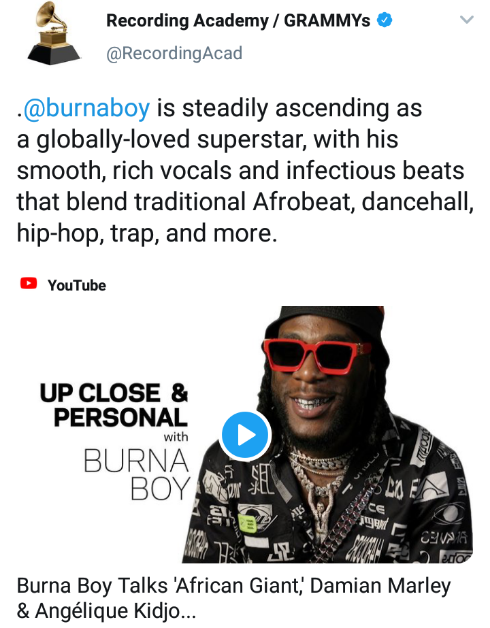 “Burna Boy Steadily Ascending As A Globally-loved Superstar” – Grammys 2