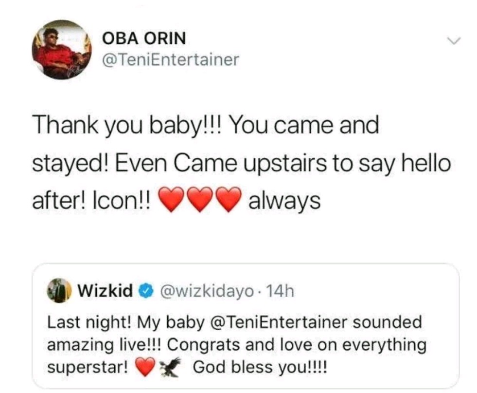 Last Night! My Baby Sounded Amazing Live’ – Wizkid Showers Praises On Teni 3