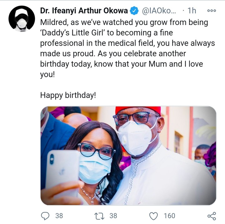 Masked Governor Okowa Celebrates His First Daughter On Her Birthday (Photo)