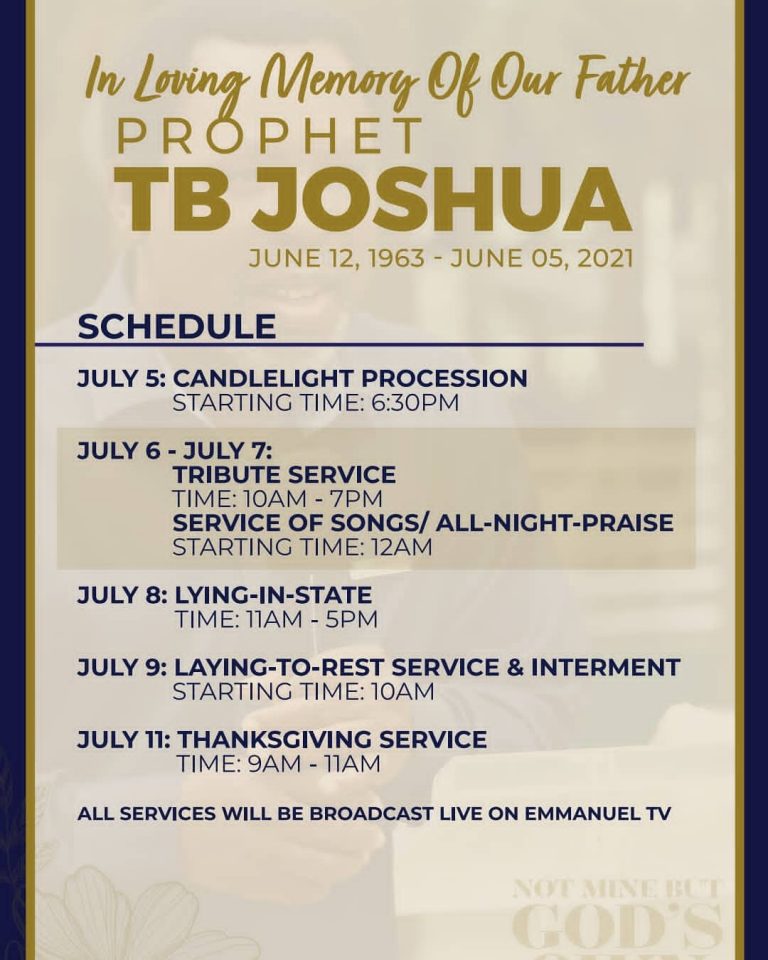TB Joshua's Funeral Details Released By Synagogue Church ...