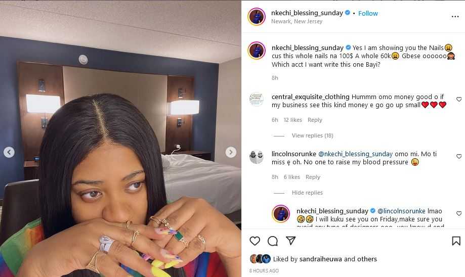 CmaTrends  Nkechi Blessing Spends N60k On Nails After Male Fan Placed Her On N1M Monthly Allowance (Photos) « CmaTrends 1653568238062