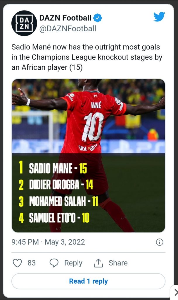 CmaTrends  Liverpool’s Mane Overtakes Drogba’s Champions League Record Against Villarreal « CmaTrends Screenshot 20220503 222224 Chrome 609x1024