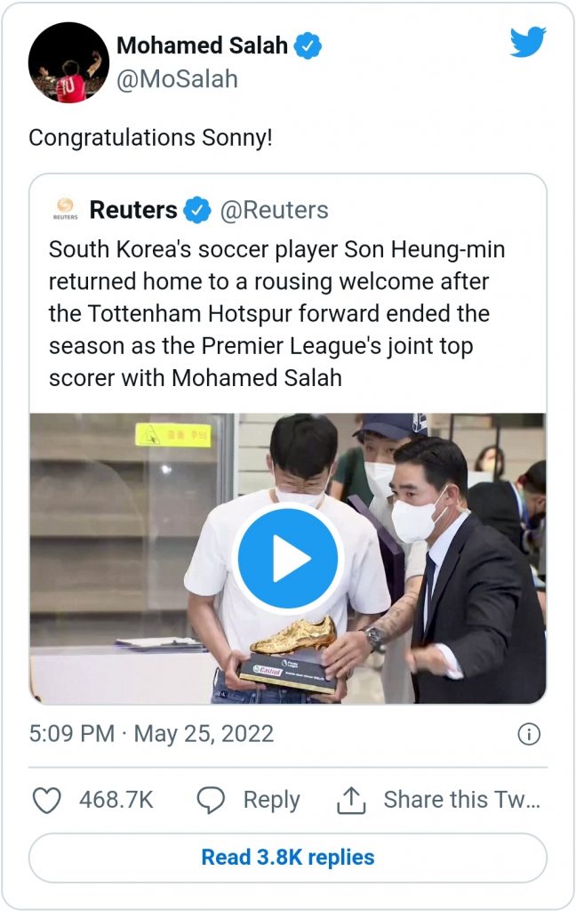 CmaTrends  Mohamed Salah Congratulates Son Heung Min For Winning The Premier League Golden Boot « CmaTrends Screenshot 20220527 121548 Chrome 648x1024