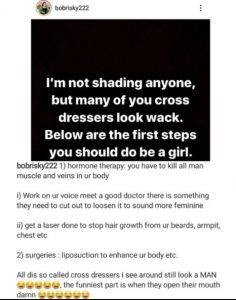 CmaTrends  Many Of You Are Wack – Bobrisky Slams His Juniour Colleagues As He Shares Tips On How They Can Look More Girly « CmaTrends wack33 236x300