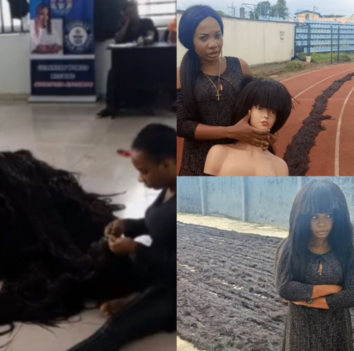 Nigerian Lady Breaks Guinness World Record For Longest Handmade Wig Video Statepress Ng 